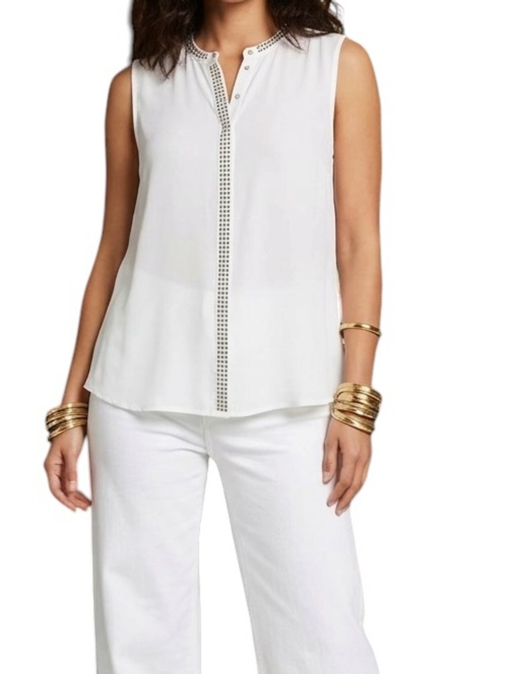 H&M White Sleeveless Stud-Trim Top Size 12